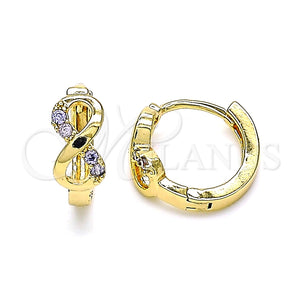 Argolla Huggie 02.210.0551.2.15 Oro Laminado, Diseño de Infinito, con Amatista Micro Pave, Pulido, Tono Dorado