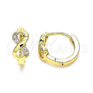 Argolla Huggie 02.210.0551.3.15 Oro Laminado, Diseño de Infinito, con Rosado Micro Pave, Pulido, Tono Dorado
