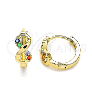 Argolla Huggie 02.210.0551.4.15 Oro Laminado, Diseño de Infinito, con Multicolor Micro Pave, Pulido, Tono Dorado