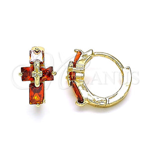 Argolla Huggie 02.210.0552.1.12 Oro Laminado, Diseño de Cruz y Baguette, con Granate Zirconia Cubica, Pulido, Tono Dorado