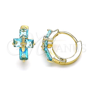 Argolla Huggie 02.210.0552.2.12 Oro Laminado, Diseño de Cruz y Baguette, con Topacio Azul Zirconia Cubica, Pulido, Tono Dorado