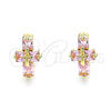 Argolla Huggie 02.210.0552.4.12 Oro Laminado, Diseño de Cruz y Baguette, con Rosado Zirconia Cubica, Pulido, Tono Dorado