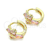 Argolla Huggie 02.210.0552.4.12 Oro Laminado, Diseño de Cruz y Baguette, con Rosado Zirconia Cubica, Pulido, Tono Dorado