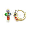 Argolla Huggie 02.210.0552.5.12 Oro Laminado, Diseño de Cruz y Baguette, con Multicolor Zirconia Cubica, Pulido, Tono Dorado