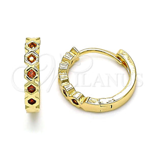 Argolla Huggie 02.210.0553.1.15 Oro Laminado, con Granate Zirconia Cubica, Pulido, Tono Dorado