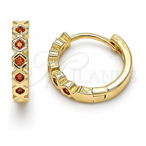 Argolla Huggie 02.210.0553.1.15 Oro Laminado, con Zirconia Cubica Granate, Pulido, Tono Dorado