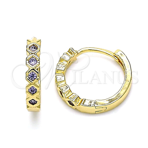 Argolla Huggie 02.210.0553.2.15 Oro Laminado, con Amatista Zirconia Cubica, Pulido, Tono Dorado