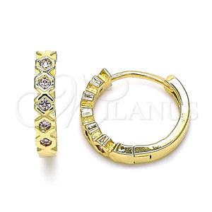 Argolla Huggie 02.210.0553.3.15 Oro Laminado, con Rosado Zirconia Cubica, Pulido, Tono Dorado