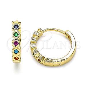 Argolla Huggie 02.210.0553.4.15 Oro Laminado, con Multicolor Zirconia Cubica, Pulido, Tono Dorado