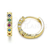 Argolla Huggie 02.210.0553.4.15 Oro Laminado, con Multicolor Zirconia Cubica, Pulido, Tono Dorado