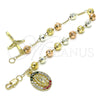Pulsera de Dije 03.380.0119.1.08 Oro Laminado, Diseño de Guadalupe y Crucifijo, con Multicolor Cristal, Diamantado, Tres Tonos (06 MM Thickness, 8 Inches Length)