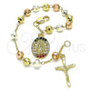 Pulsera de Dije 03.380.0119.1.08 Oro Laminado, Diseño de Guadalupe y Crucifijo, con Multicolor Cristal, Diamantado, Tres Tonos (06 MM Thickness, 8 Inches Length)