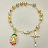 Pulsera de Dije 03.380.0119.1.08 Oro Laminado, Diseño de Guadalupe y Crucifijo, con Multicolor Cristal, Diamantado, Tres Tonos (06 MM Thickness, 8 Inches Length)