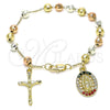 Pulsera de Dije 03.380.0119.1.08 Oro Laminado, Diseño de Guadalupe y Crucifijo, con Multicolor Cristal, Diamantado, Tres Tonos (06 MM Thickness, 8 Inches Length)