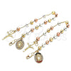 Pulsera de Dije 03.380.0119.1.08 Oro Laminado, Diseño de Guadalupe y Crucifijo, con Multicolor Cristal, Diamantado, Tres Tonos (06 MM Thickness, 8 Inches Length)