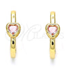 Argolla Huggie 02.210.0554.15 Oro Laminado, Diseño de Corazón, con Rosado Zirconia Cubica, Pulido, Tono Dorado