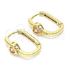 Argolla Huggie 02.210.0554.15 Oro Laminado, Diseño de Corazón, con Rosado Zirconia Cubica, Pulido, Tono Dorado