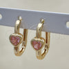 Argolla Huggie 02.210.0554.15 Oro Laminado, Diseño de Corazón, con Rosado Zirconia Cubica, Pulido, Tono Dorado