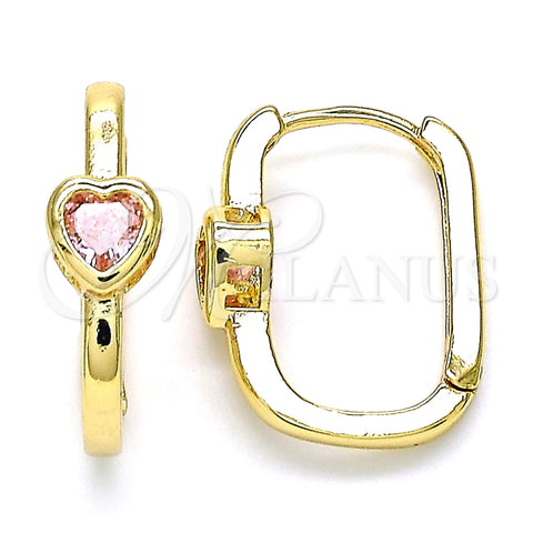 Argolla Huggie 02.210.0554.15 Oro Laminado, Diseño de Corazón, con Rosado Zirconia Cubica, Pulido, Tono Dorado