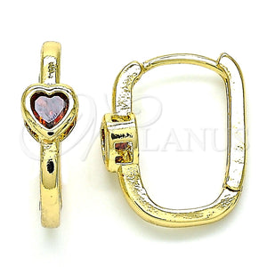 Argolla Huggie 02.210.0554.1.15 Oro Laminado, Diseño de Corazón, con Granate Zirconia Cubica, Pulido, Tono Dorado