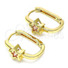 Argolla Huggie 02.210.0555.15 Oro Laminado, Diseño de Estrella, con Rosado Zirconia Cubica, Pulido, Tono Dorado