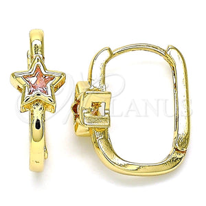 Argolla Huggie 02.210.0555.15 Oro Laminado, Diseño de Estrella, con Rosado Zirconia Cubica, Pulido, Tono Dorado