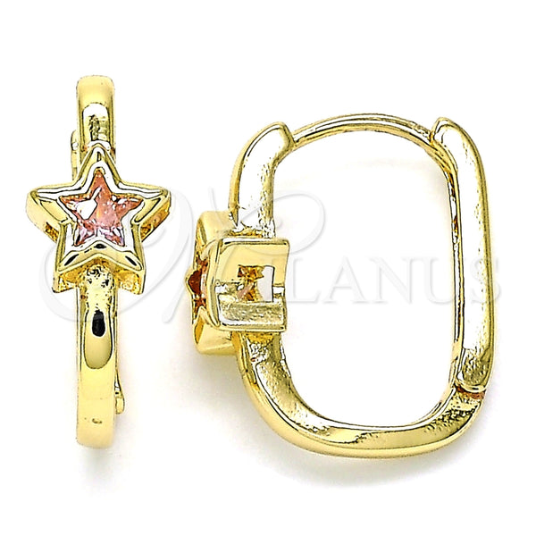 Argolla Huggie 02.210.0555.15 Oro Laminado, Diseño de Estrella, con Rosado Zirconia Cubica, Pulido, Tono Dorado