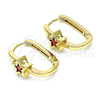 Argolla Huggie 02.210.0555.1.15 Oro Laminado, Diseño de Estrella, con Granate Zirconia Cubica, Pulido, Tono Dorado