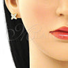 Arete Dormilona 02.156.0578 Oro Laminado, Diseño de Iniciales, con Blanca Micro Pave, Pulido, Tono Dorado