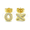 Arete Dormilona 02.156.0578 Oro Laminado, Diseño de Iniciales, con Blanca Micro Pave, Pulido, Tono Dorado