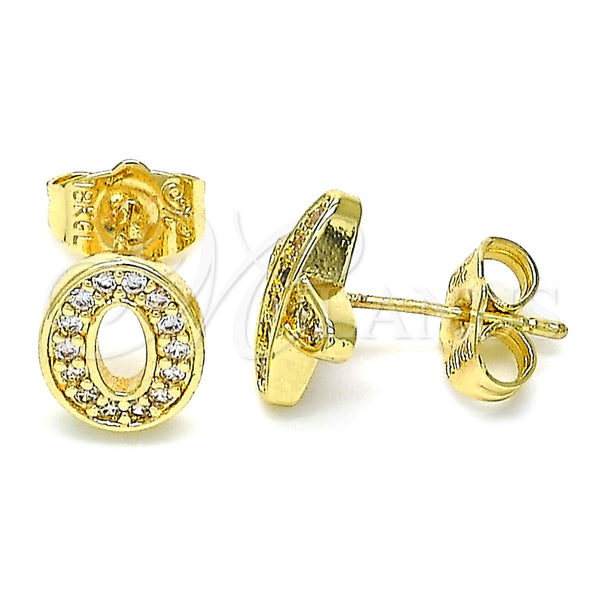 Arete Dormilona 02.156.0578 Oro Laminado, Diseño de Iniciales, con Blanca Micro Pave, Pulido, Tono Dorado