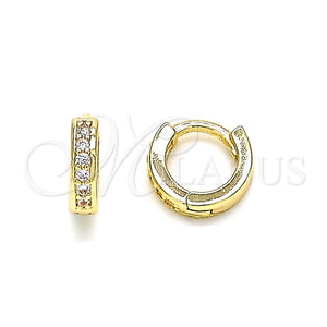 Argolla Huggie 02.156.0284.10 Oro Laminado, con Blanca Micro Pave, Pulido, Tono Dorado