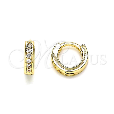 Argolla Huggie 02.156.0284.10 Oro Laminado, con Blanca Micro Pave, Pulido, Tono Dorado
