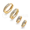 Argolla Huggie 02.156.0284.10 Oro Laminado, con Blanca Micro Pave, Pulido, Tono Dorado