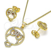 Juego de Arete y Dije de Adulto 10.156.0374 Oro Laminado, Diseño de Búho, con Blanca and Granate Micro Pave, Pulido, Tono Dorado
