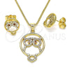 Juego de Arete y Dije de Adulto 10.156.0374 Oro Laminado, Diseño de Búho, con Blanca and Granate Micro Pave, Pulido, Tono Dorado