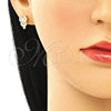 Juego de Arete y Dije de Adulto 10.156.0376 Oro Laminado, Diseño de Búho, con Blanca Micro Pave, Pulido, Tono Dorado