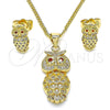 Juego de Arete y Dije de Adulto 10.156.0379 Oro Laminado, Diseño de Búho, con Blanca Micro Pave and Granate Zirconia Cubica, Pulido, Tono Dorado