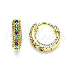 Argolla Huggie 02.210.0557.4.12 Oro Laminado, con Multicolor Zirconia Cubica, Pulido, Tono Dorado