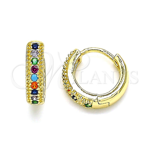 Argolla Huggie 02.210.0557.4.12 Oro Laminado, con Multicolor Zirconia Cubica, Pulido, Tono Dorado