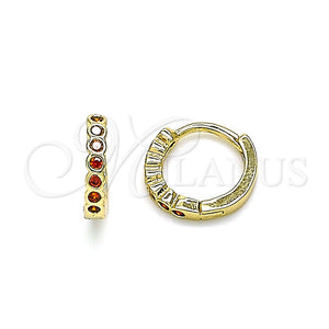 Argolla Huggie 02.210.0558.1.10 Oro Laminado, con Granate Zirconia Cubica, Pulido, Tono Dorado