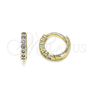 Argolla Huggie 02.210.0558.2.10 Oro Laminado, con Amatista Zirconia Cubica, Pulido, Tono Dorado