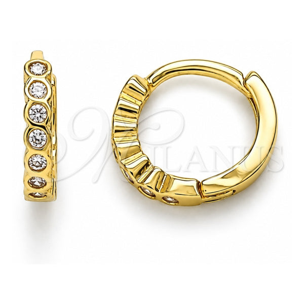 Argolla Huggie 02.210.0558.3.10 Oro Laminado, con Rosado Zirconia Cubica, Pulido, Tono Dorado