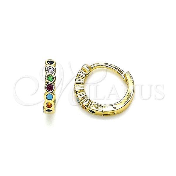 Argolla Huggie 02.210.0558.4.10 Oro Laminado, con Multicolor Zirconia Cubica, Pulido, Tono Dorado