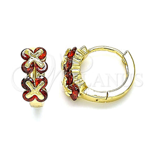 Argolla Huggie 02.210.0559.12 Oro Laminado, con Granate Zirconia Cubica, Pulido, Tono Dorado