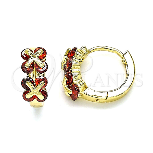 Argolla Huggie 02.210.0559.12 Oro Laminado, con Granate Zirconia Cubica, Pulido, Tono Dorado