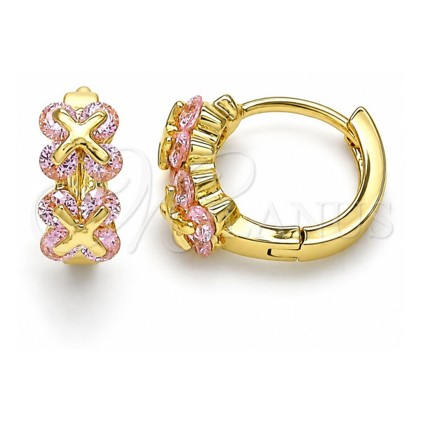 Argolla Huggie 02.210.0559.2.12 Oro Laminado, con Rosado Zirconia Cubica, Pulido, Tono Dorado
