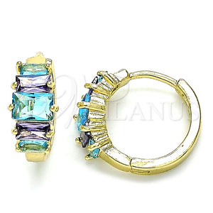 Argolla Huggie 02.210.0560.1.15 Oro Laminado, Diseño de Baguette, con Topacio Azul and Amatista Zirconia Cubica, Pulido, Tono Dorado