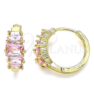 Argolla Huggie 02.210.0560.2.15 Oro Laminado, Diseño de Baguette, con Rosado Zirconia Cubica, Pulido, Tono Dorado