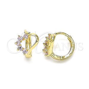 Argolla Huggie 02.210.0561.2.10 Oro Laminado, Diseño de Corazón, con Rosado Zirconia Cubica, Pulido, Tono Dorado